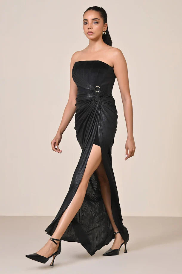 Harliv Black Velvet Corset Gown
