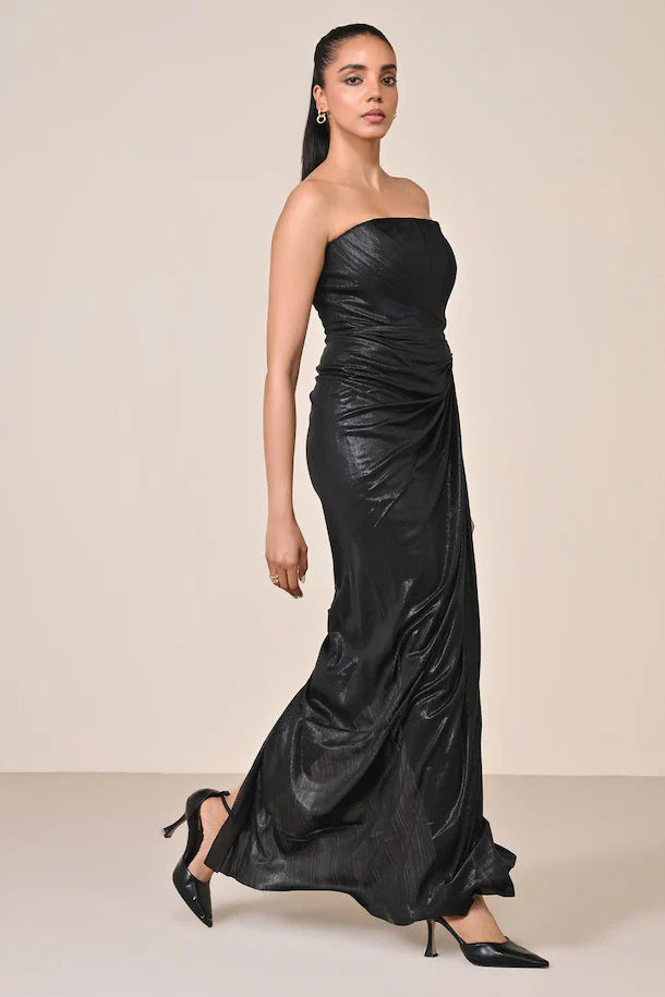 Harliv Black Velvet Corset Gown