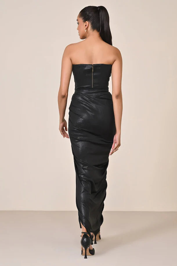 Harliv Black Velvet Corset Gown