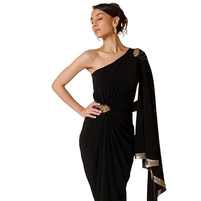One Shoulder Draped Saree Gown