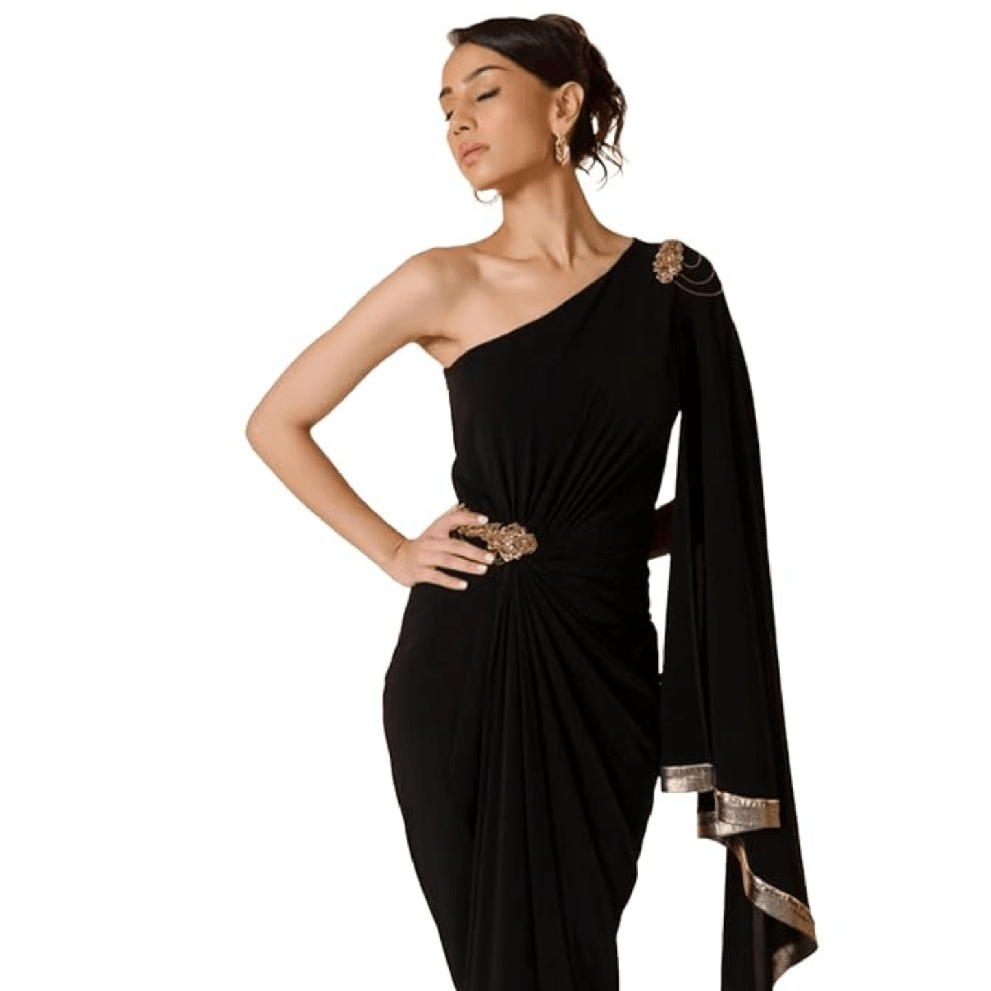 One Shoulder Draped Saree Gown