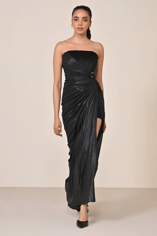Harliv Black Velvet Corset Gown