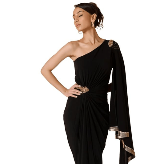 One Shoulder Draped Saree Gown